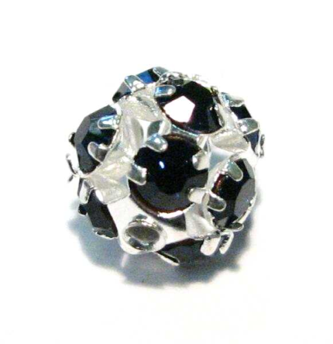 Crystal ball 10 mm silver set with montana (dark blue) colored crystals