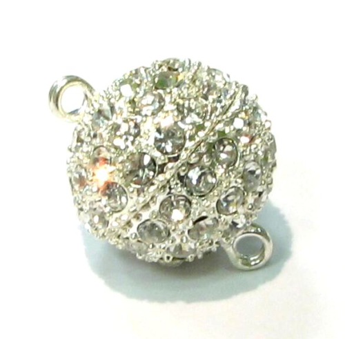 Rhinestone magnet closure 16 mm, colour: Silver