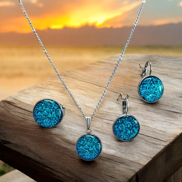 Stainless steel jewellery set - necklace 45cm or 50cm + earrings + ring - colour: indico